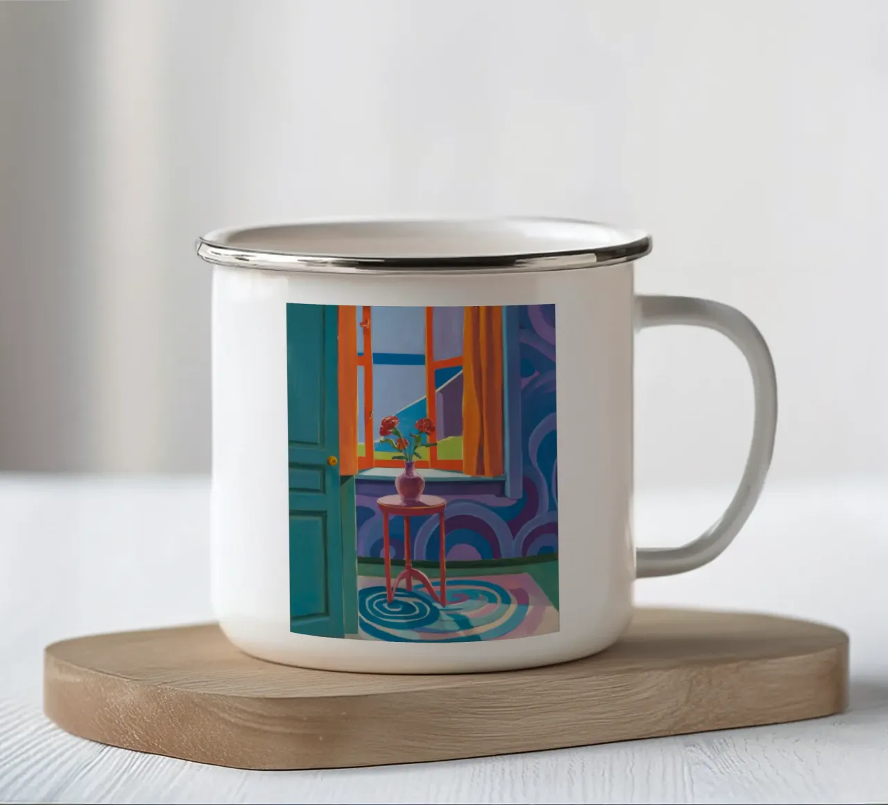 Turquoise Sea Window enamel mug by Dawn Light