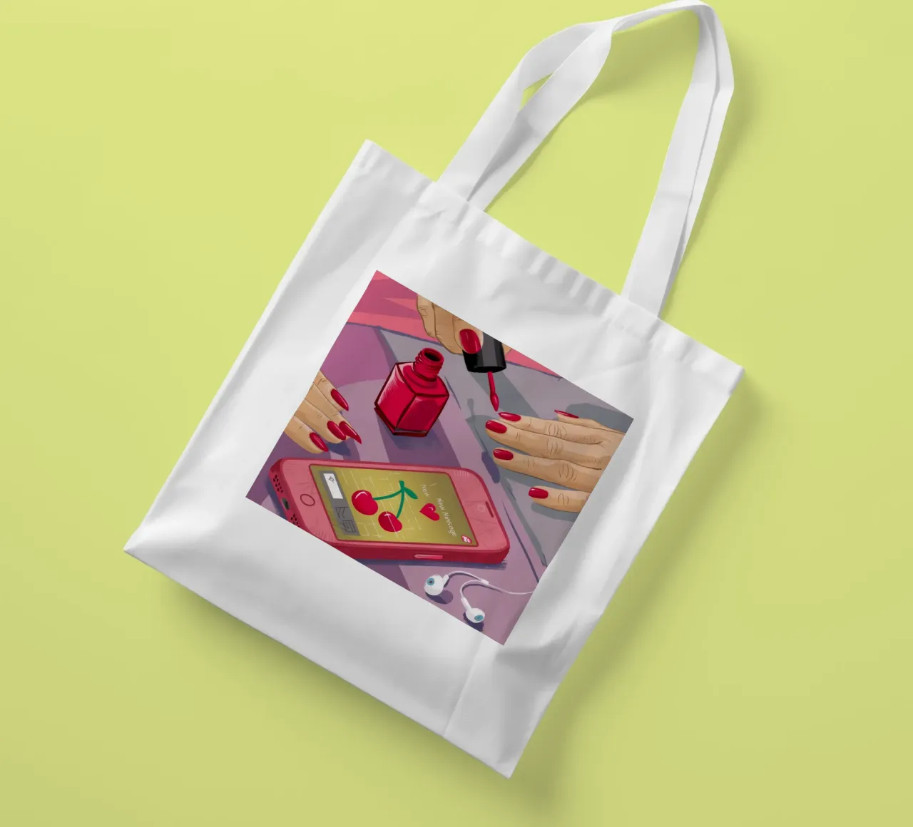 Manicure con telefono a ciliegia borsa in juta da Haven Fantasy