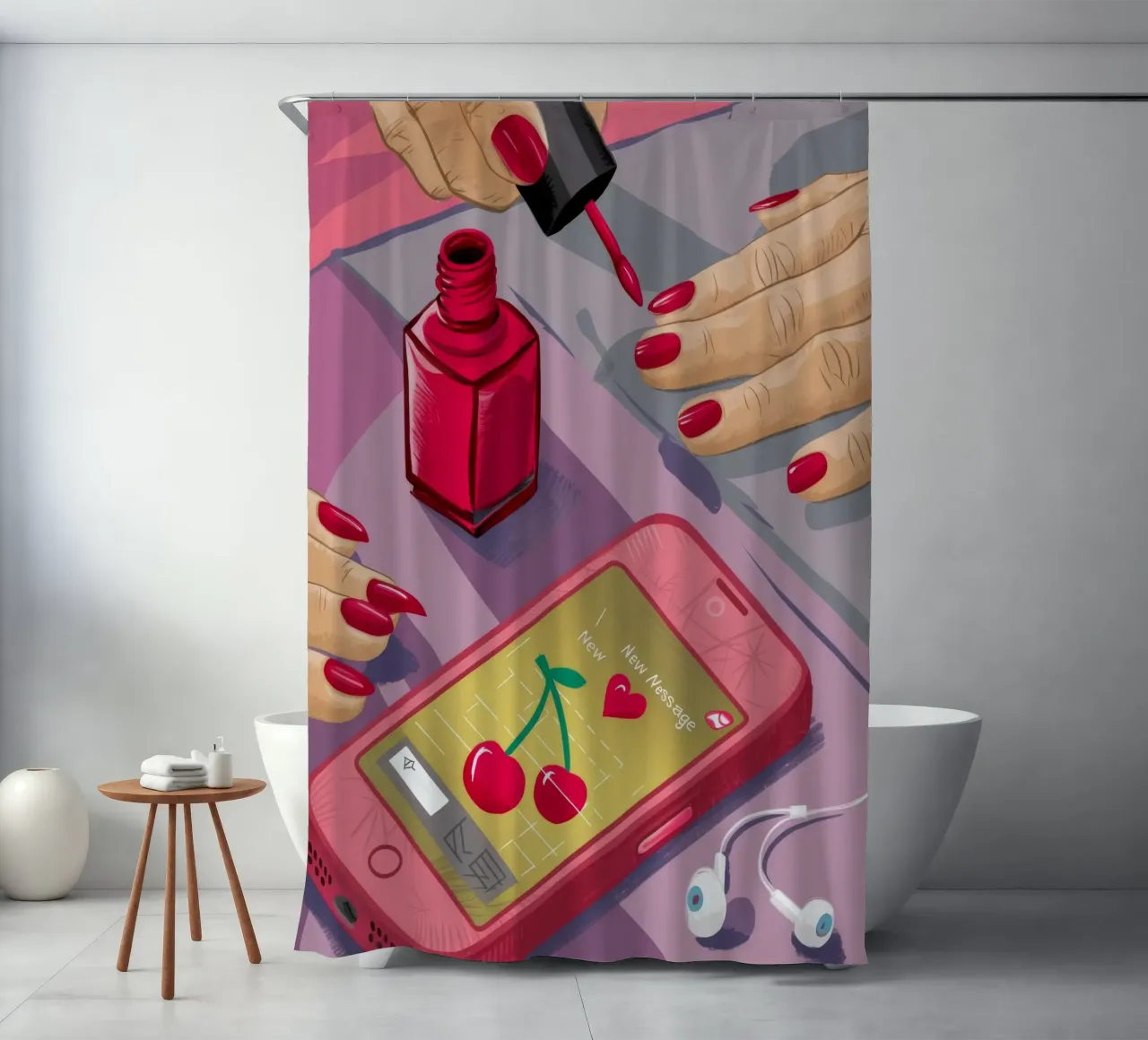 Manicure con telefono a ciliegia tenda da doccia da Haven Fantasy