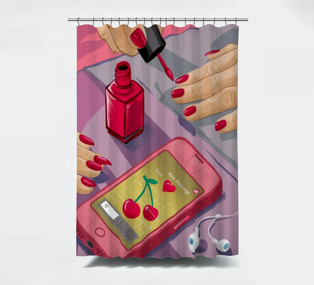 Manicure con telefono a ciliegia tenda da doccia da Haven Fantasy