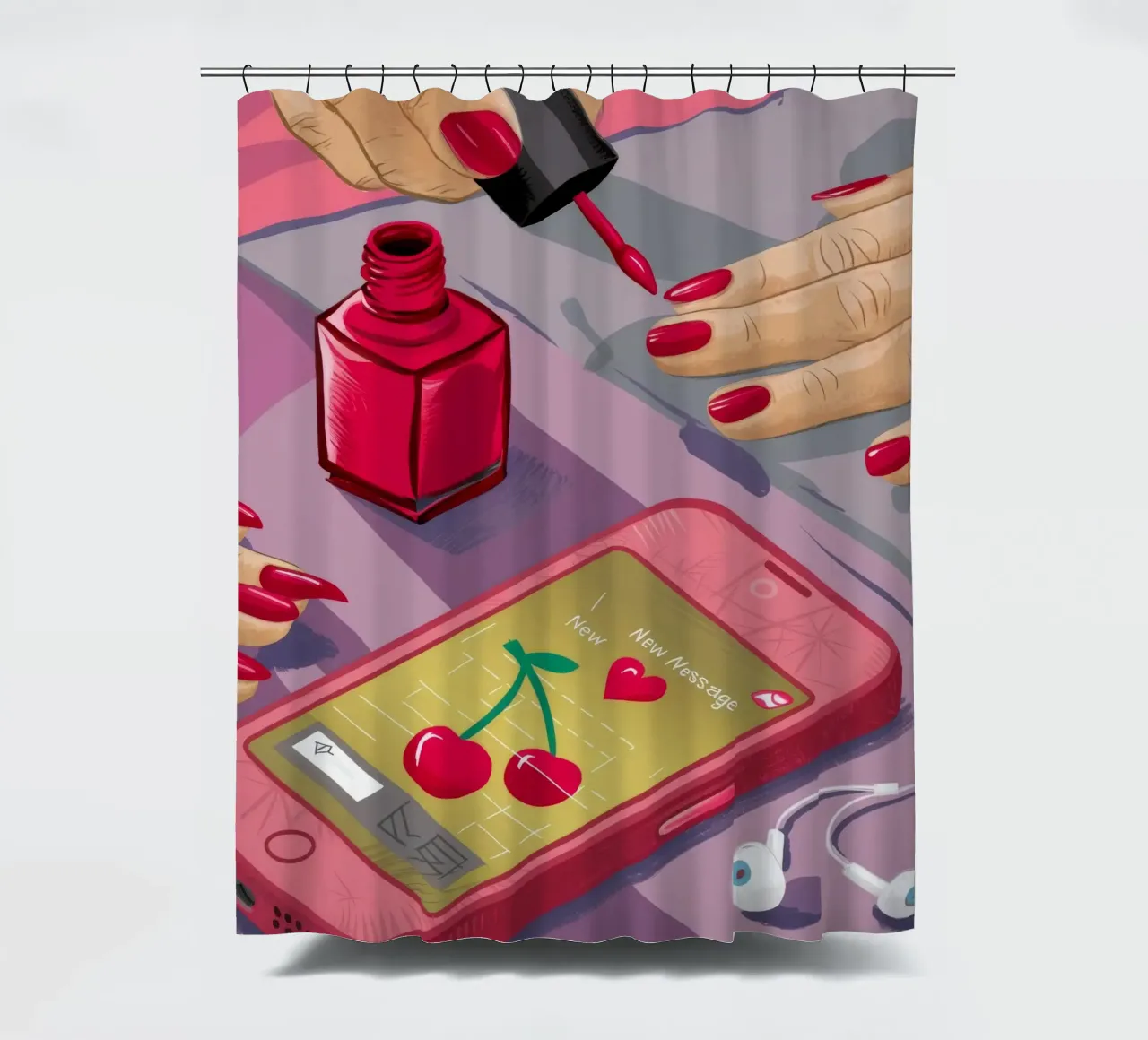 Manicure con telefono a ciliegia tenda da doccia da Haven Fantasy