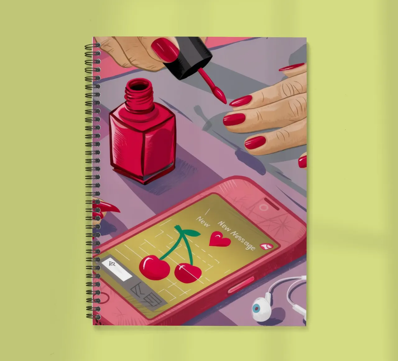 Cherry Phone Manicure spiral notebook by Haven Fantasy