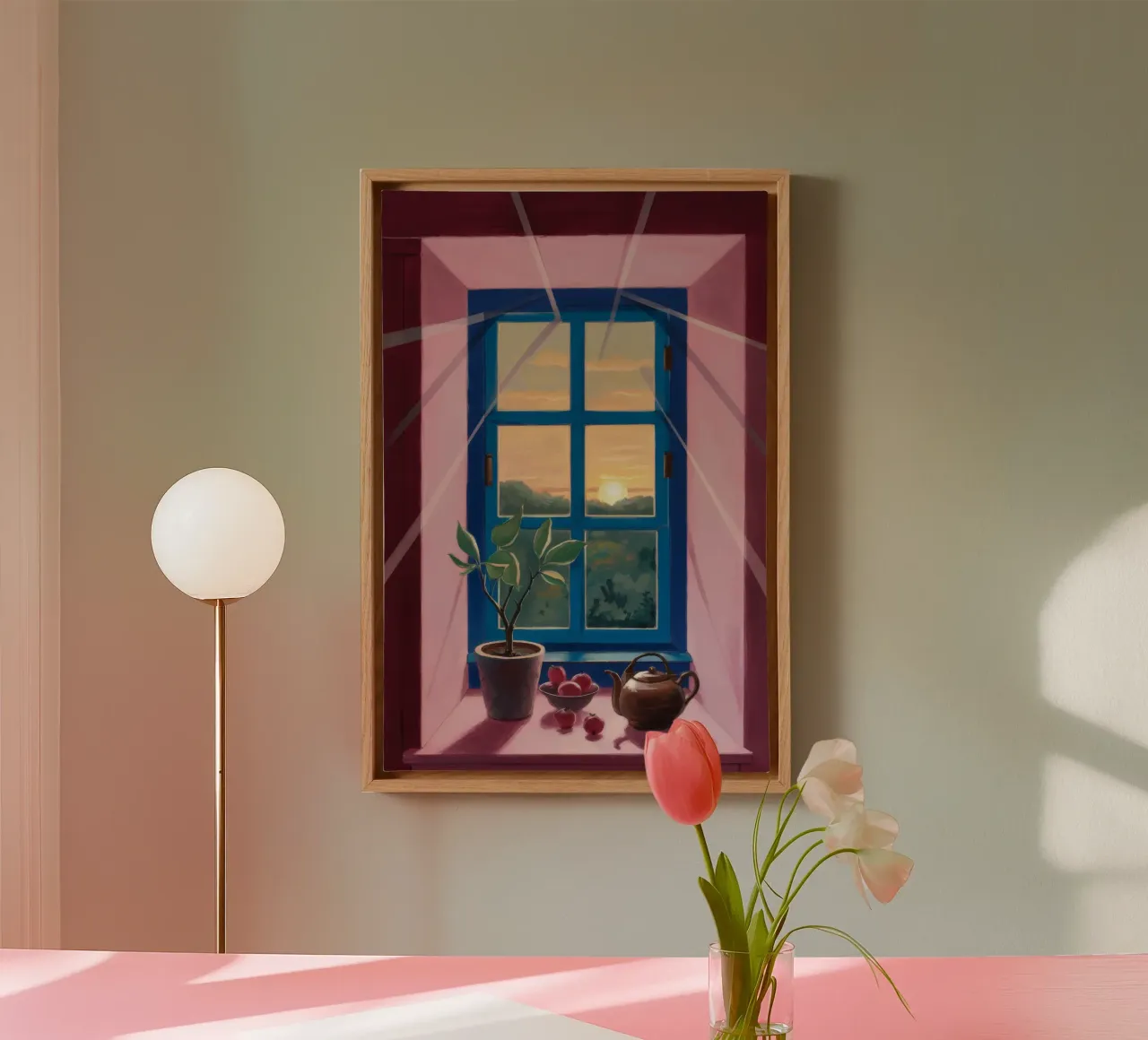 Tè alla finestra al tramonto tela da Pan Denim