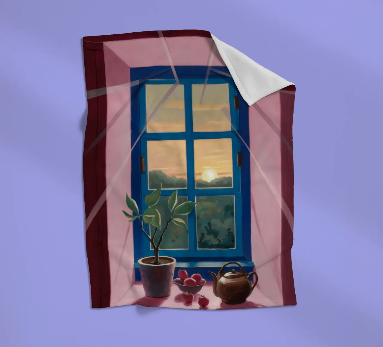 Tee bei Sonnenuntergang am Fenster Fleecedecke von Pan Denim