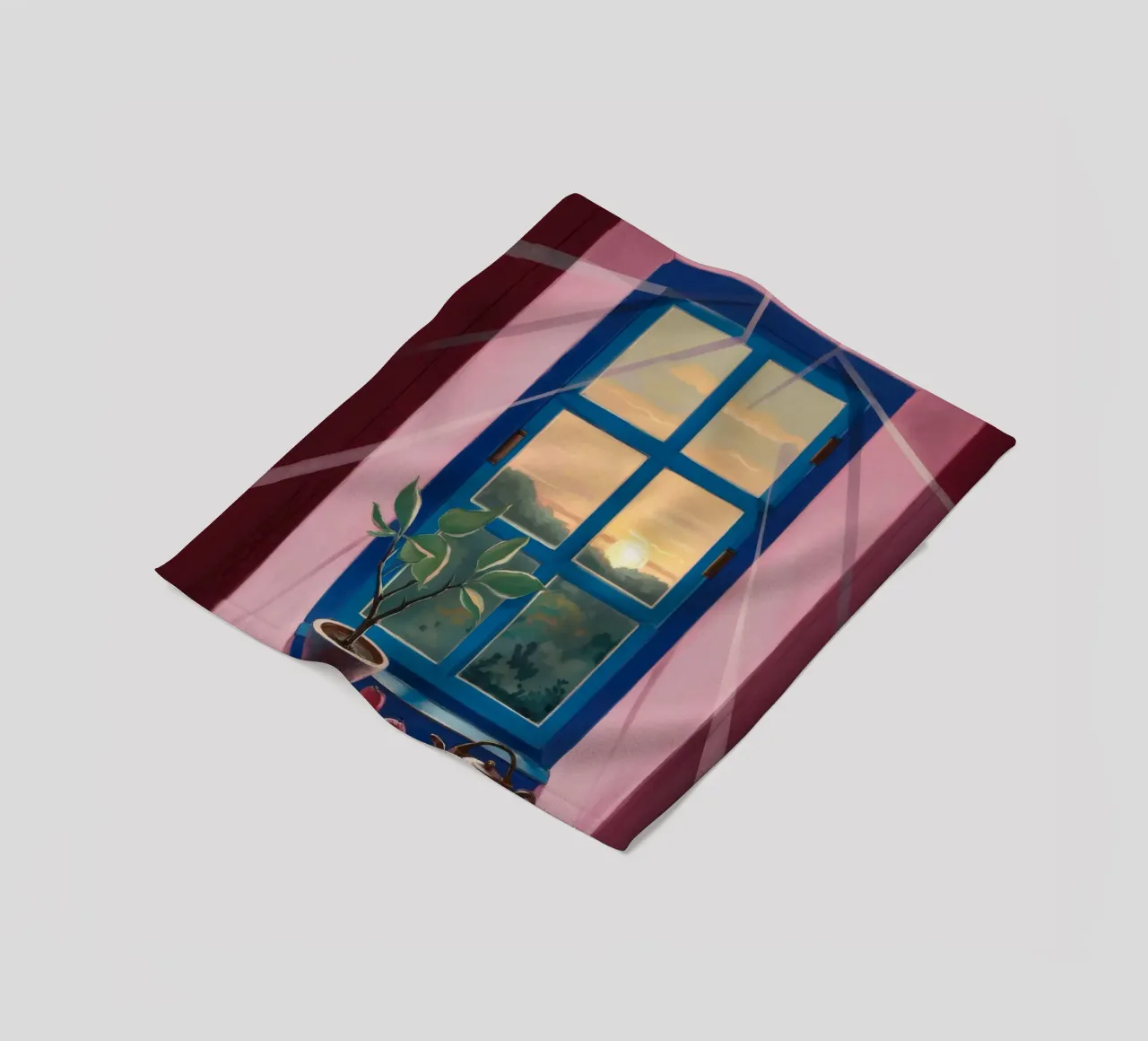 Tee bei Sonnenuntergang am Fenster Fleecedecke von Pan Denim