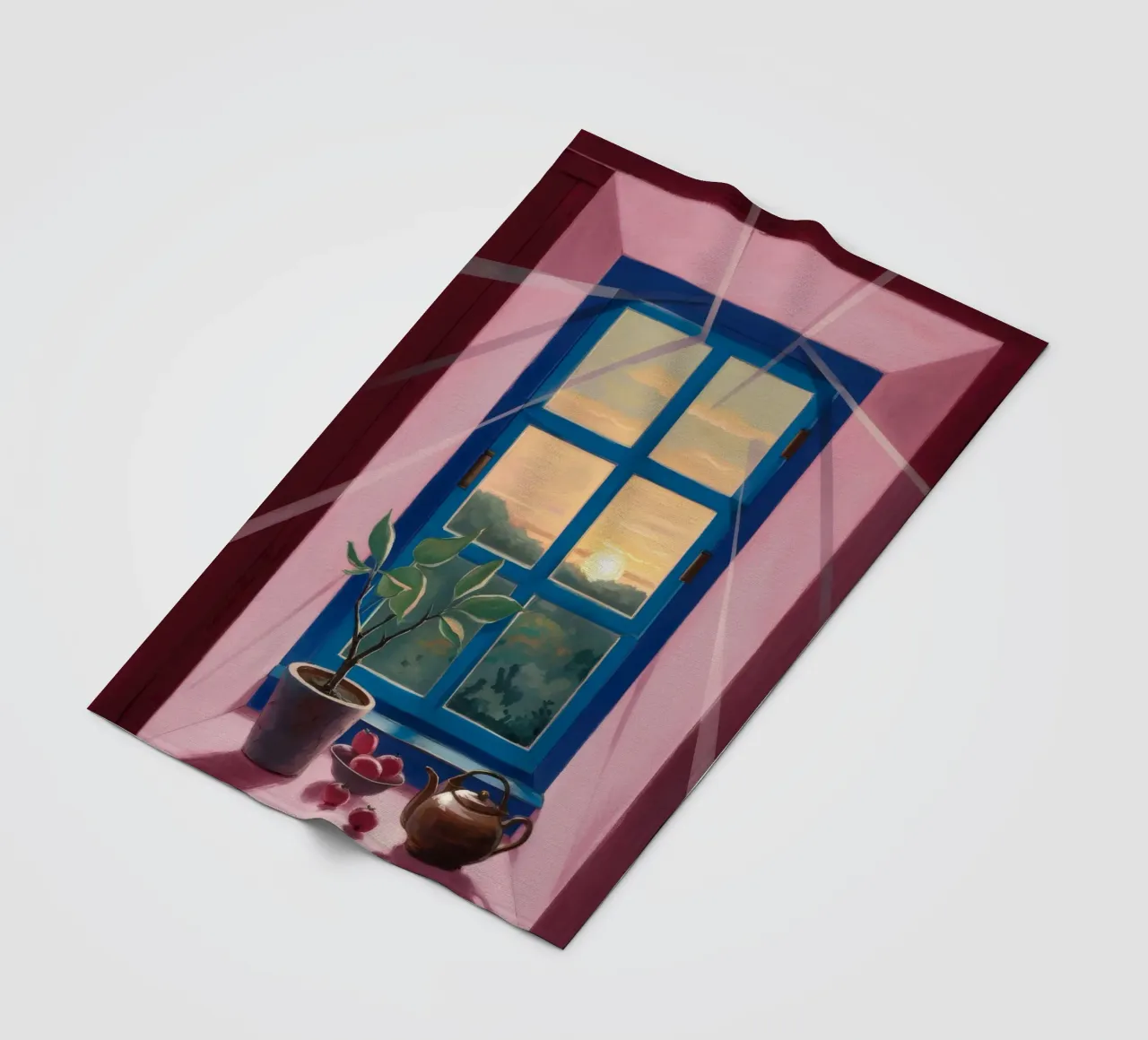 Tee bei Sonnenuntergang am Fenster Fleecedecke von Pan Denim