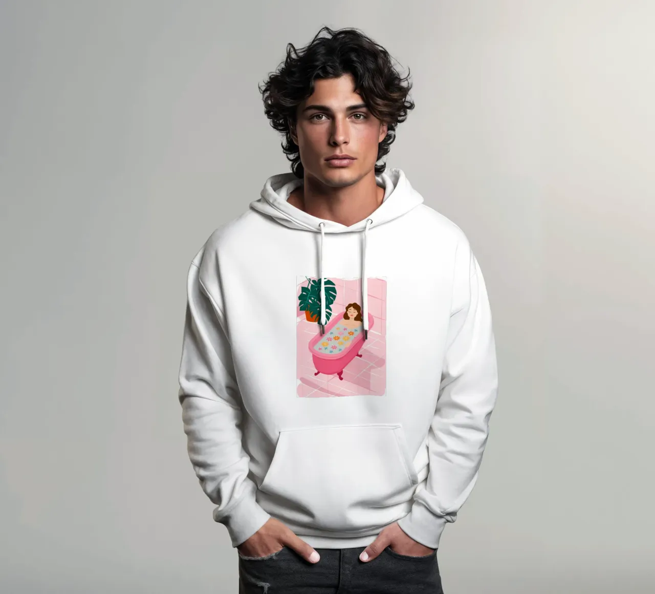 Vasca da bagno rosa Flora felpa con cappuccio da Haven Fantasy