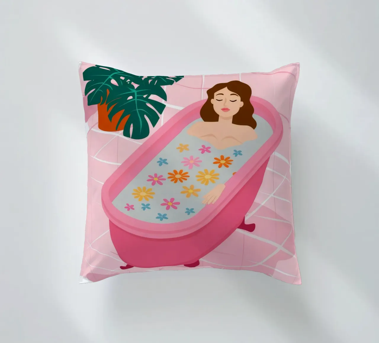 Pink Bathtub Flora decorative cushion by Haven Fantasy