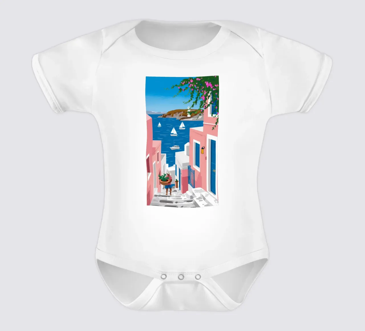 Vista sul mare di Santorini body neonato maniche corte da Haven Fantasy
