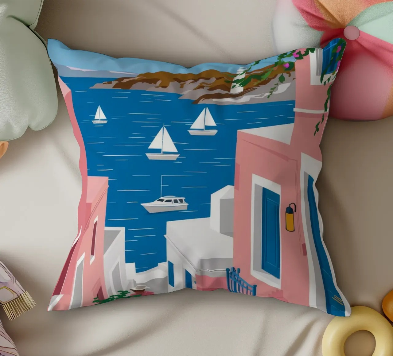 Vista sul mare di Santorini cuscino da Haven Fantasy