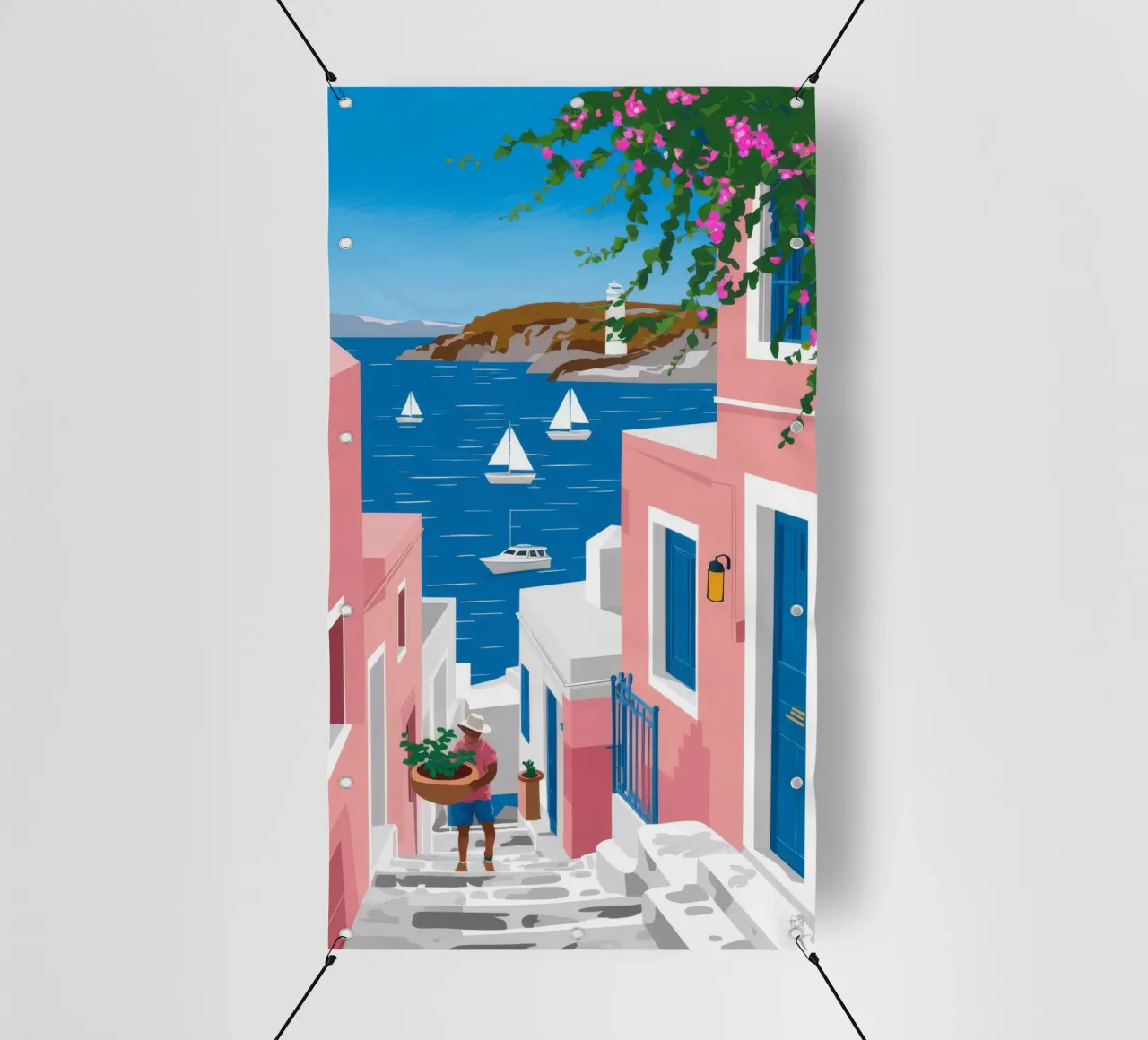 Vista sul mare di Santorini telo in pvc da Haven Fantasy