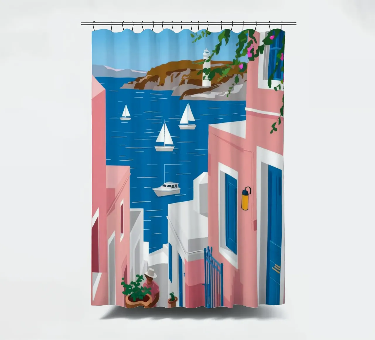 Santorini Zeezicht douchegordijn van Haven Fantasy