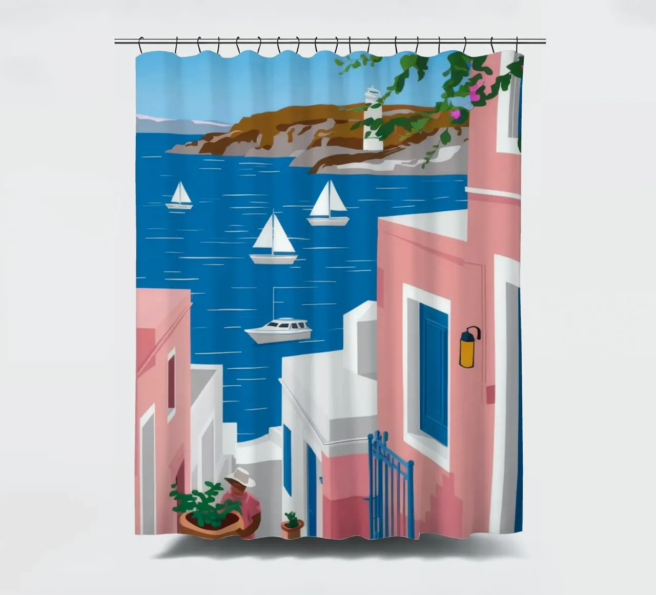 Santorini Zeezicht douchegordijn van Haven Fantasy