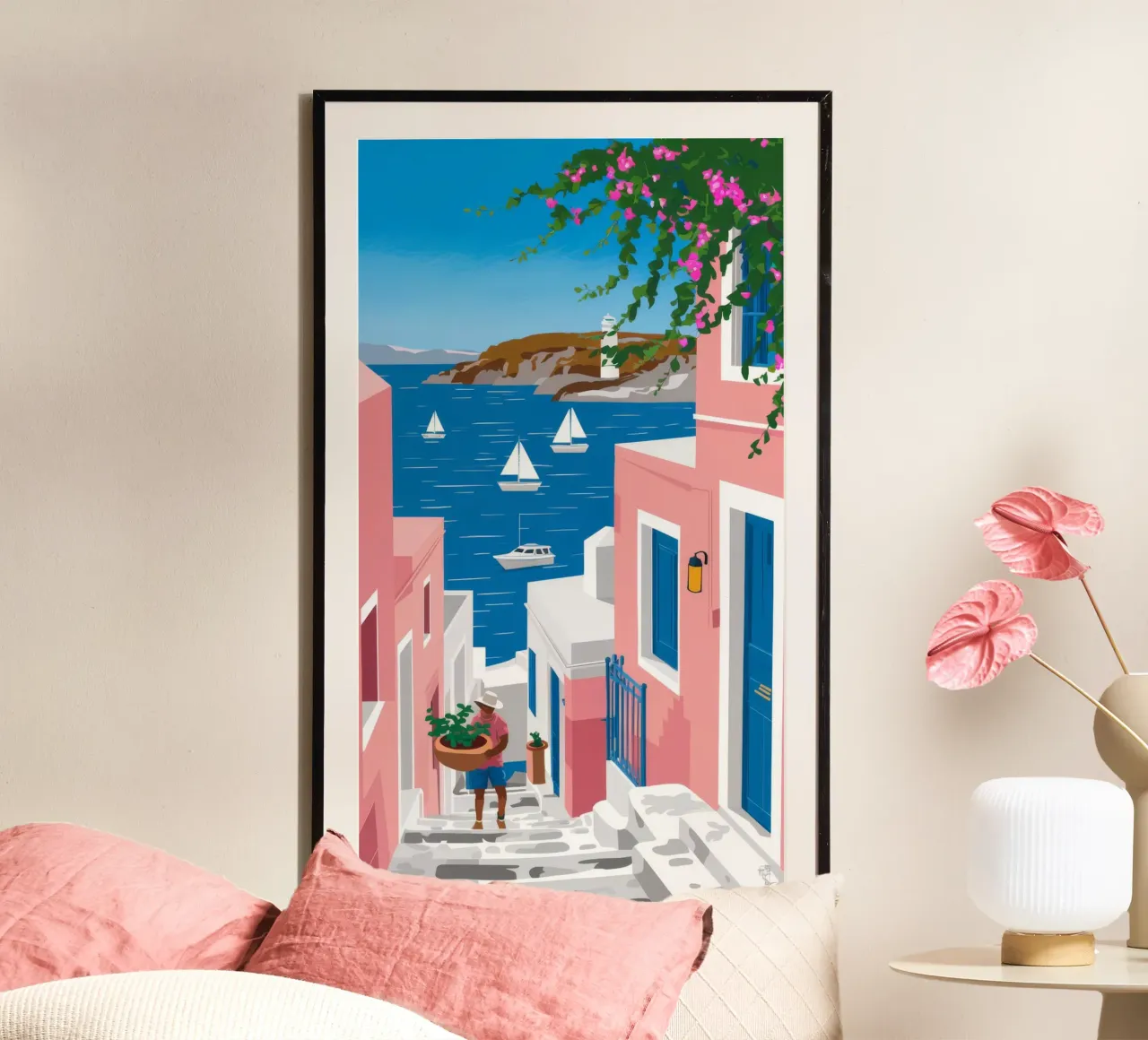 Vista sul mare di Santorini carta hahnemühle da Haven Fantasy