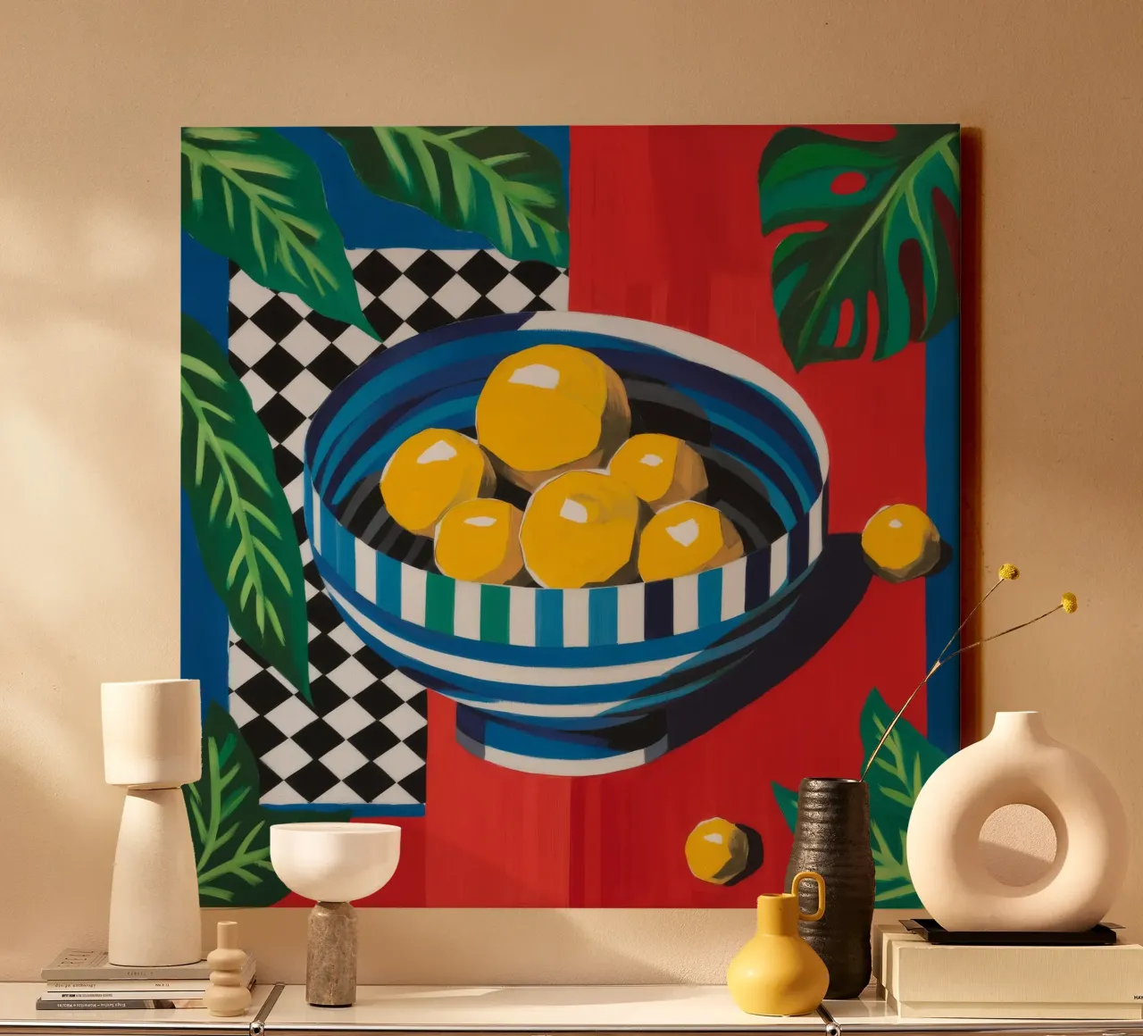 Karmozijnrode citrusvruchten canvas met Baklijst van Dawn Light