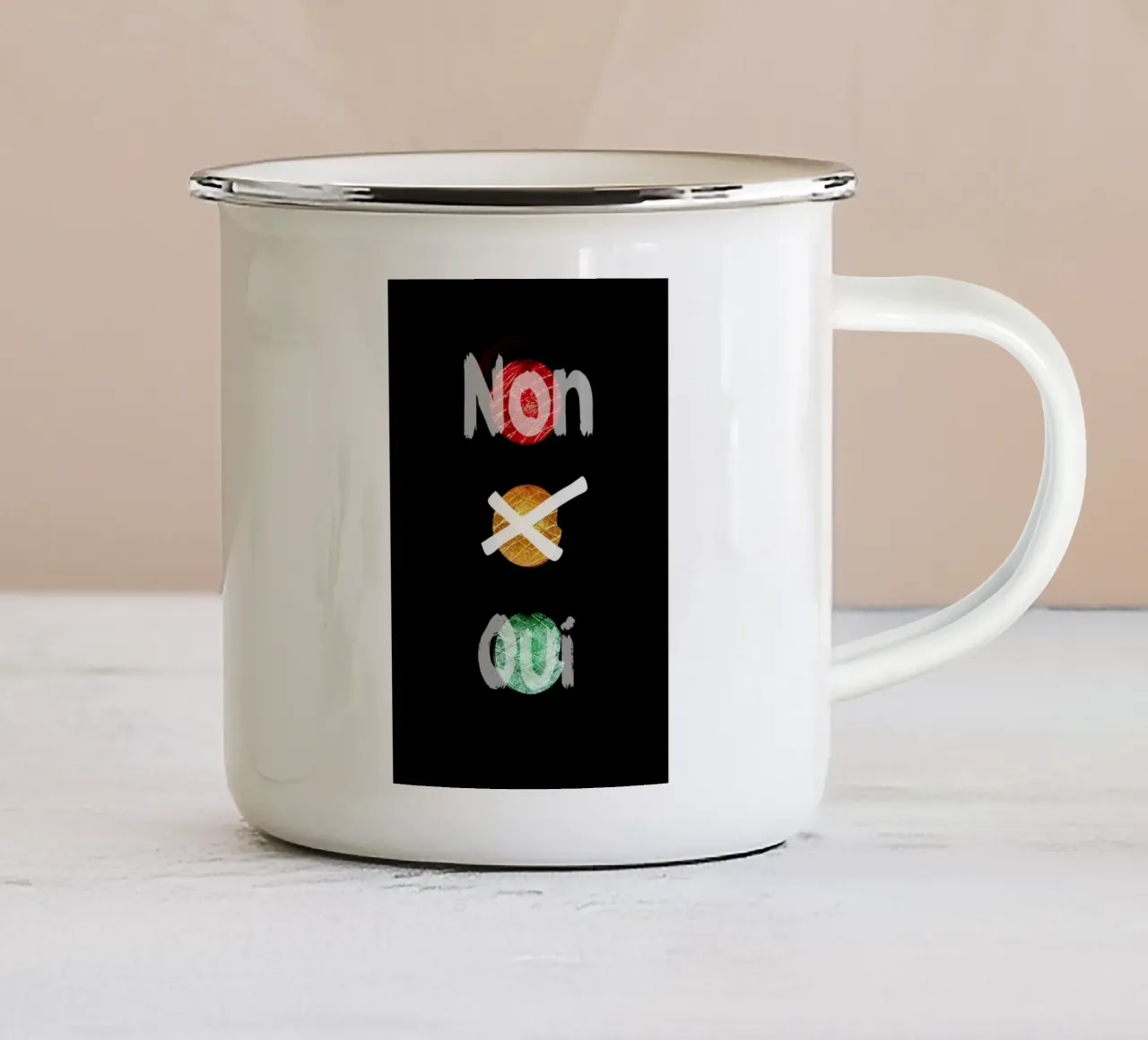 Oui ou non emaille mok van cashorcrash