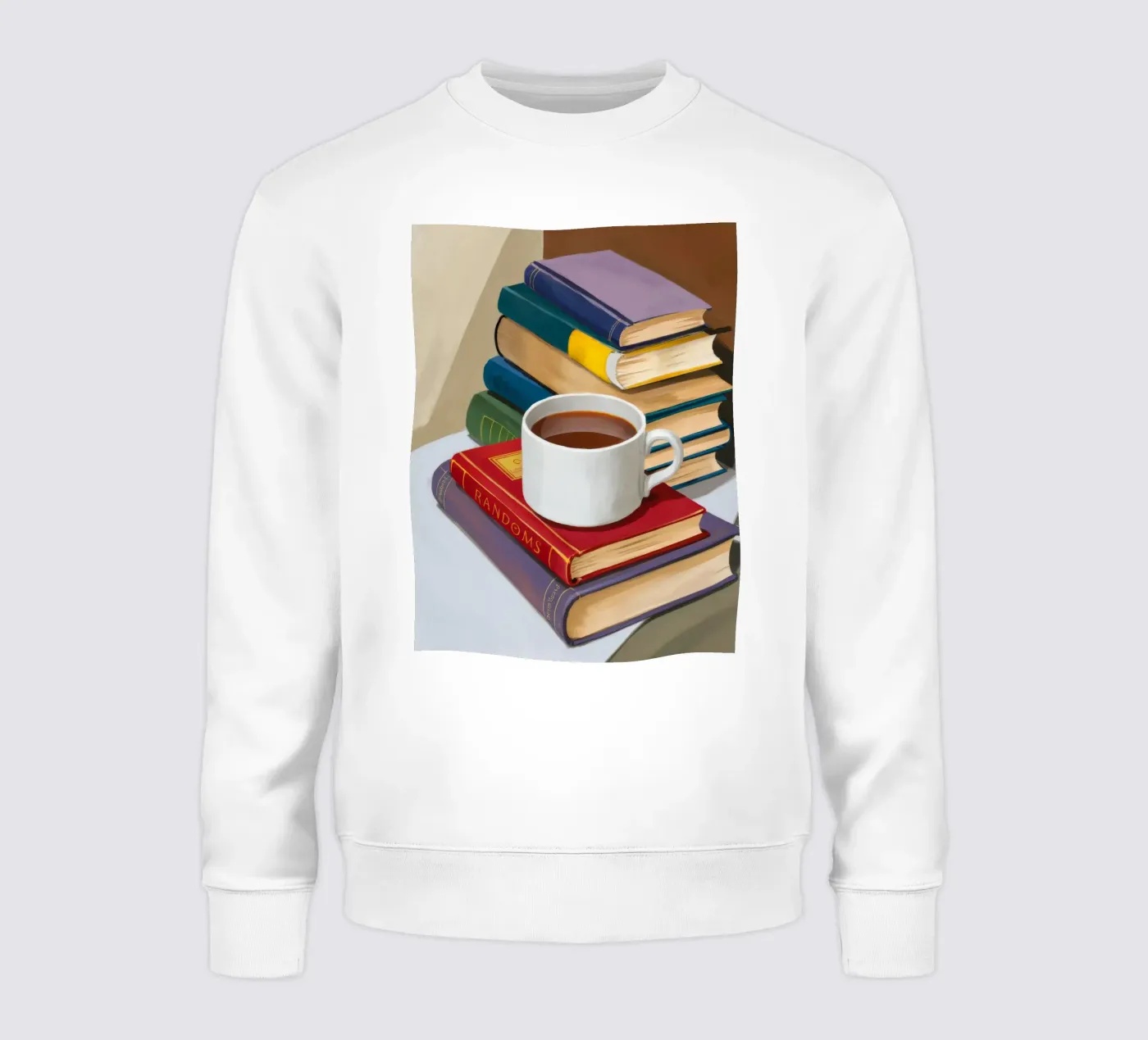 Coffee Book Stack sweatshirt by Pan Denim