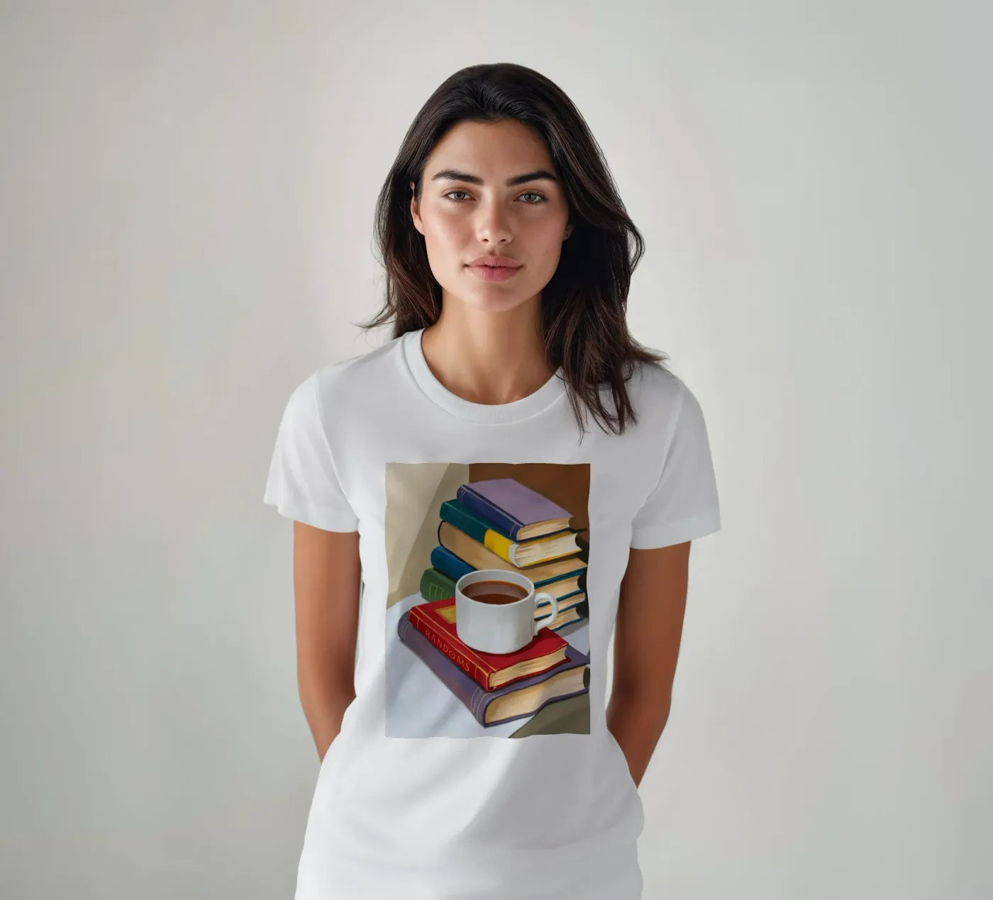 Coffee Book Stack t-shirt by Pan Denim