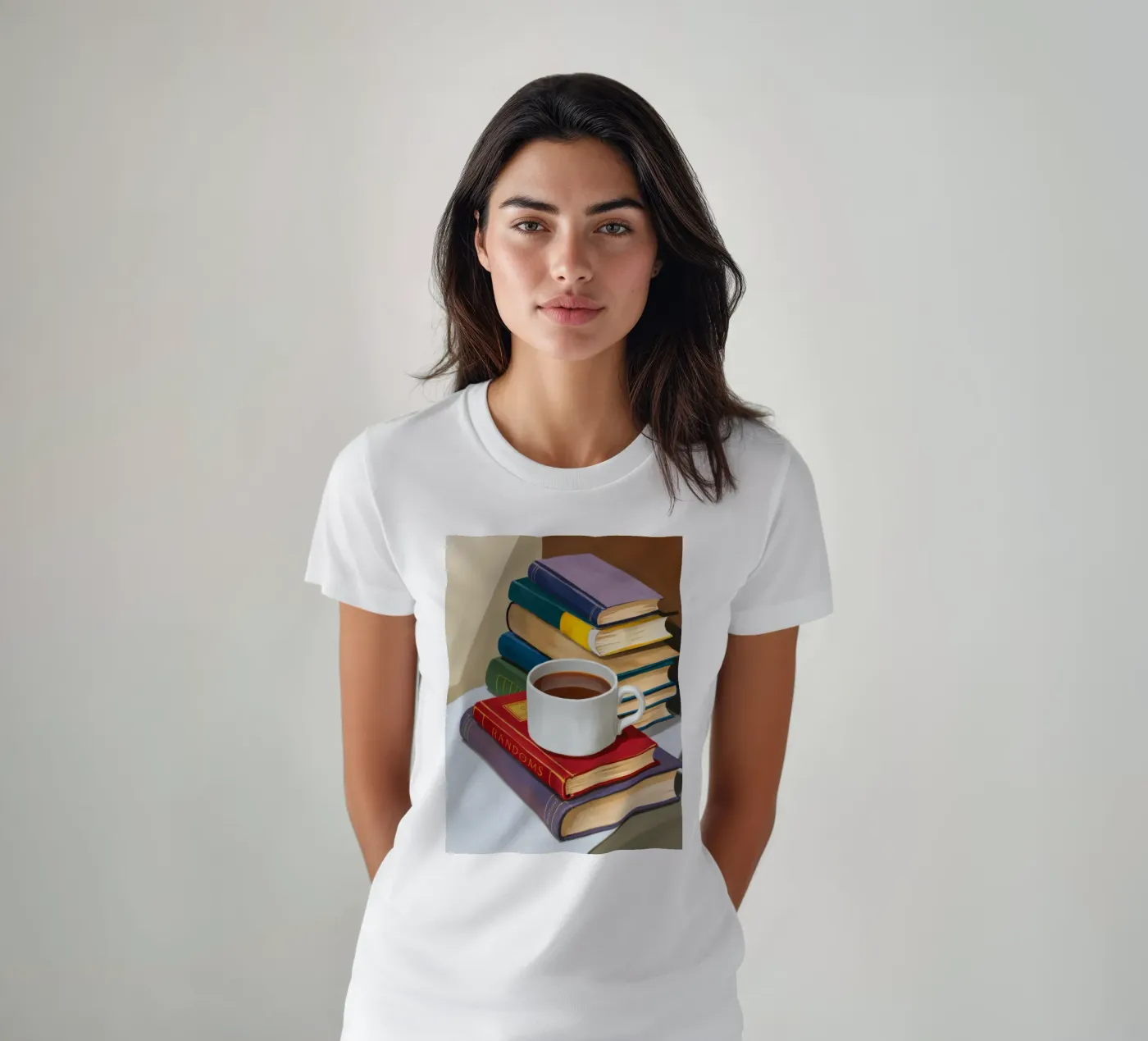Coffee Book Stack t-shirt by Pan Denim
