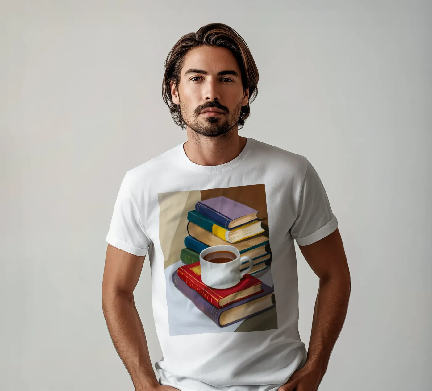 Pila di libri da caffè t-shirt da Pan Denim