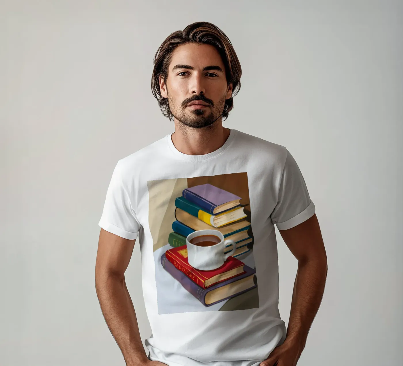 Coffee Book Stack t-shirt by Pan Denim