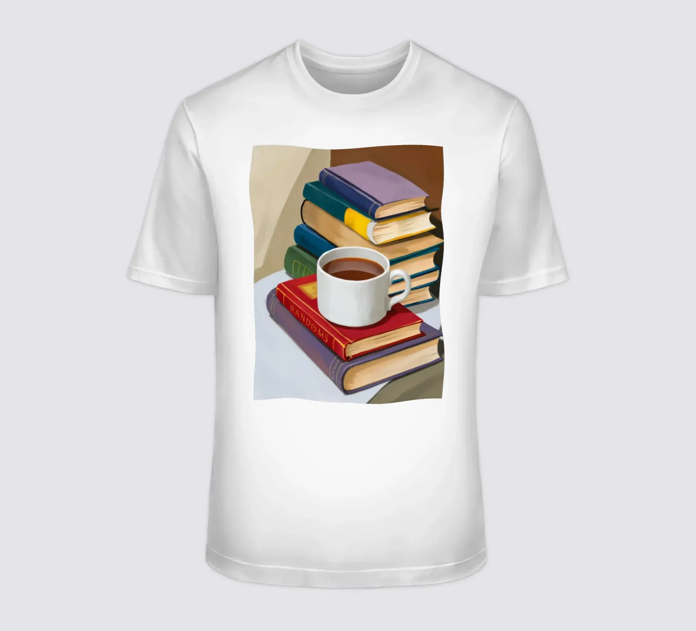 Coffee Book Stack t-shirt by Pan Denim