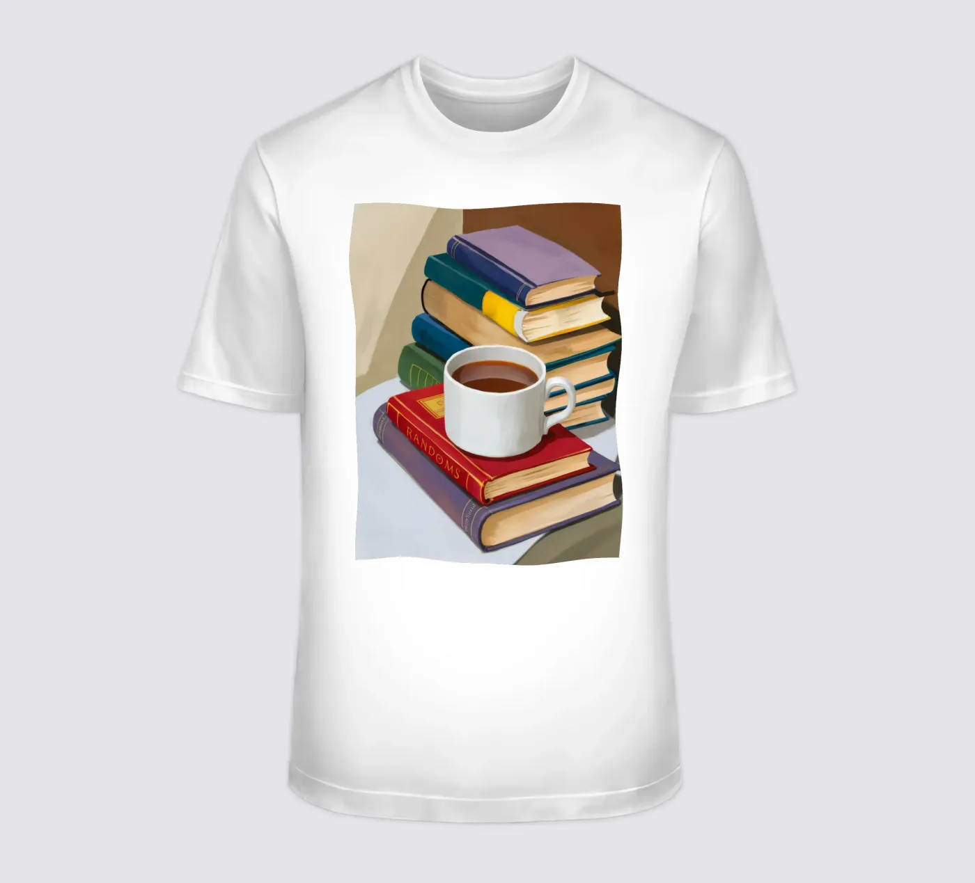Coffee Book Stack t-shirt by Pan Denim