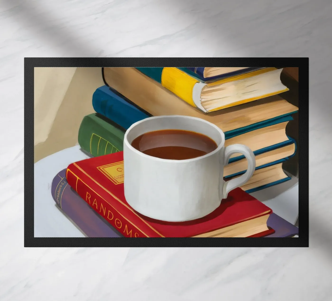 Coffee Book Stack doormat by Pan Denim