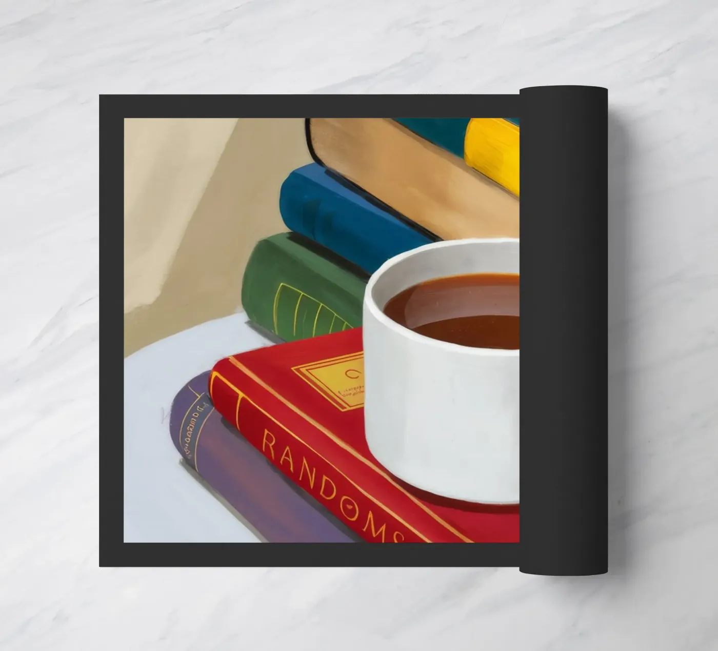 Coffee Book Stack doormat by Pan Denim