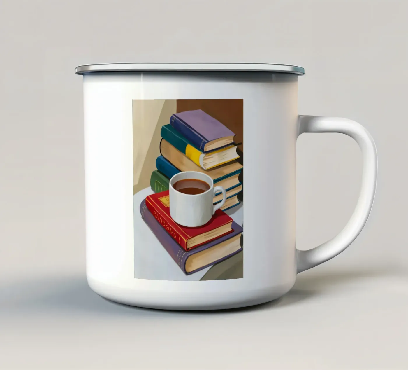 Coffee Book Stack enamel mug by Pan Denim