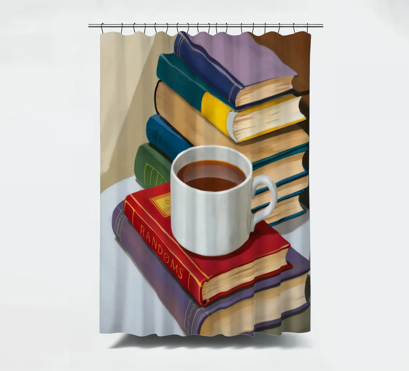 Kaffeebuch-Stapel Duschvorhang von Pan Denim