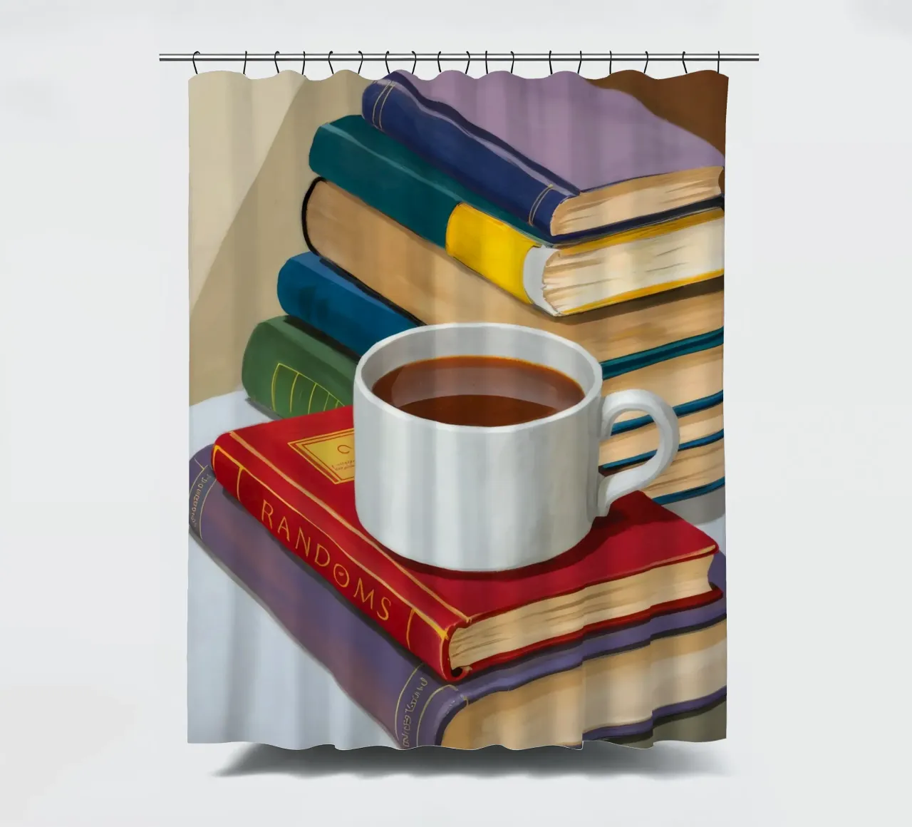 Kaffeebuch-Stapel Duschvorhang von Pan Denim