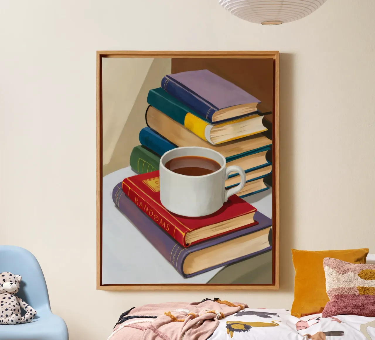 Coffee Book Stack canvas with Floater frame by Pan Denim