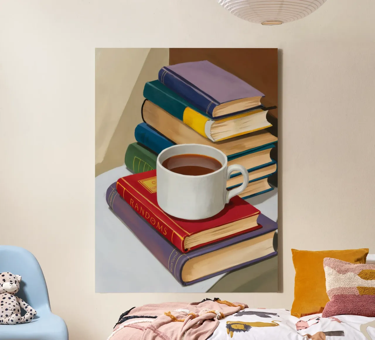 Coffee Book Stack canvas with Floater frame by Pan Denim