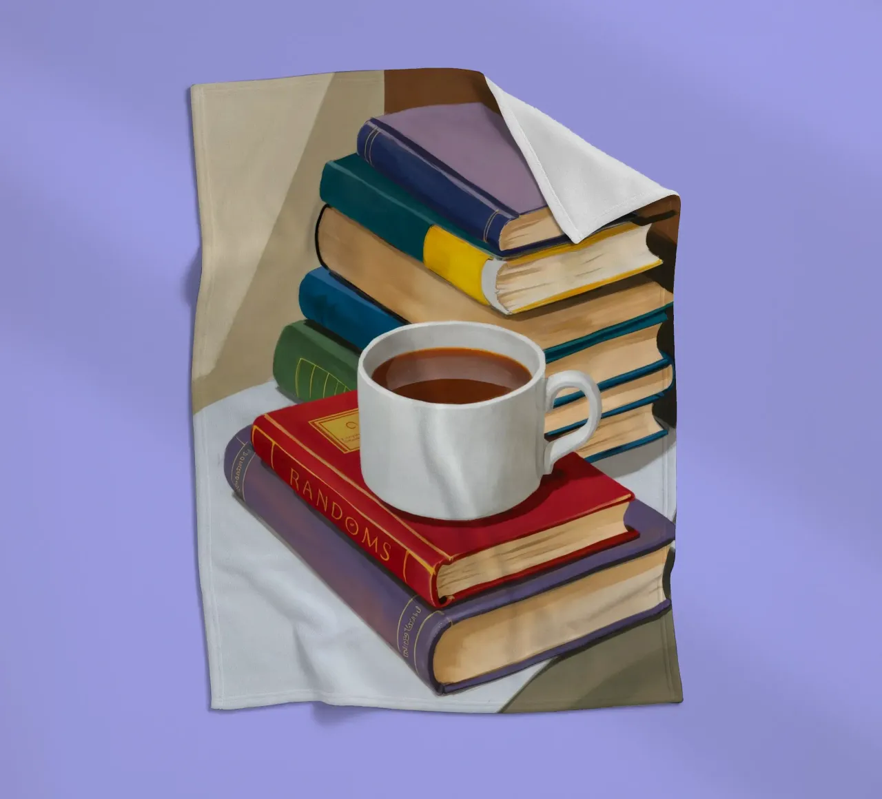 Coffee Book Stack fleece blanket by Pan Denim