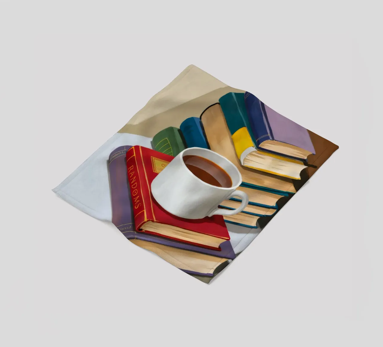 Coffee Book Stack fleece blanket by Pan Denim