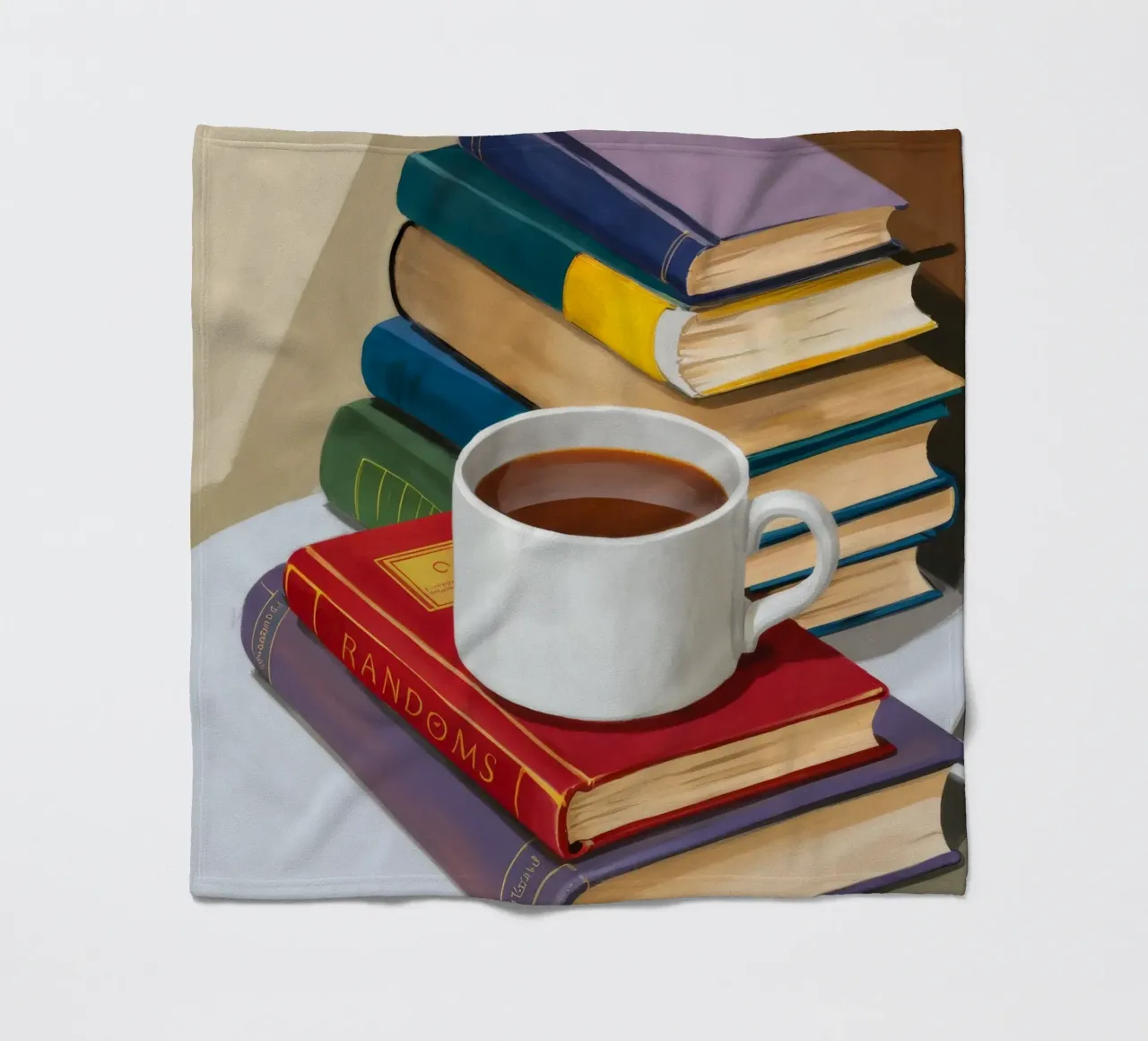 Coffee Book Stack fleece blanket by Pan Denim