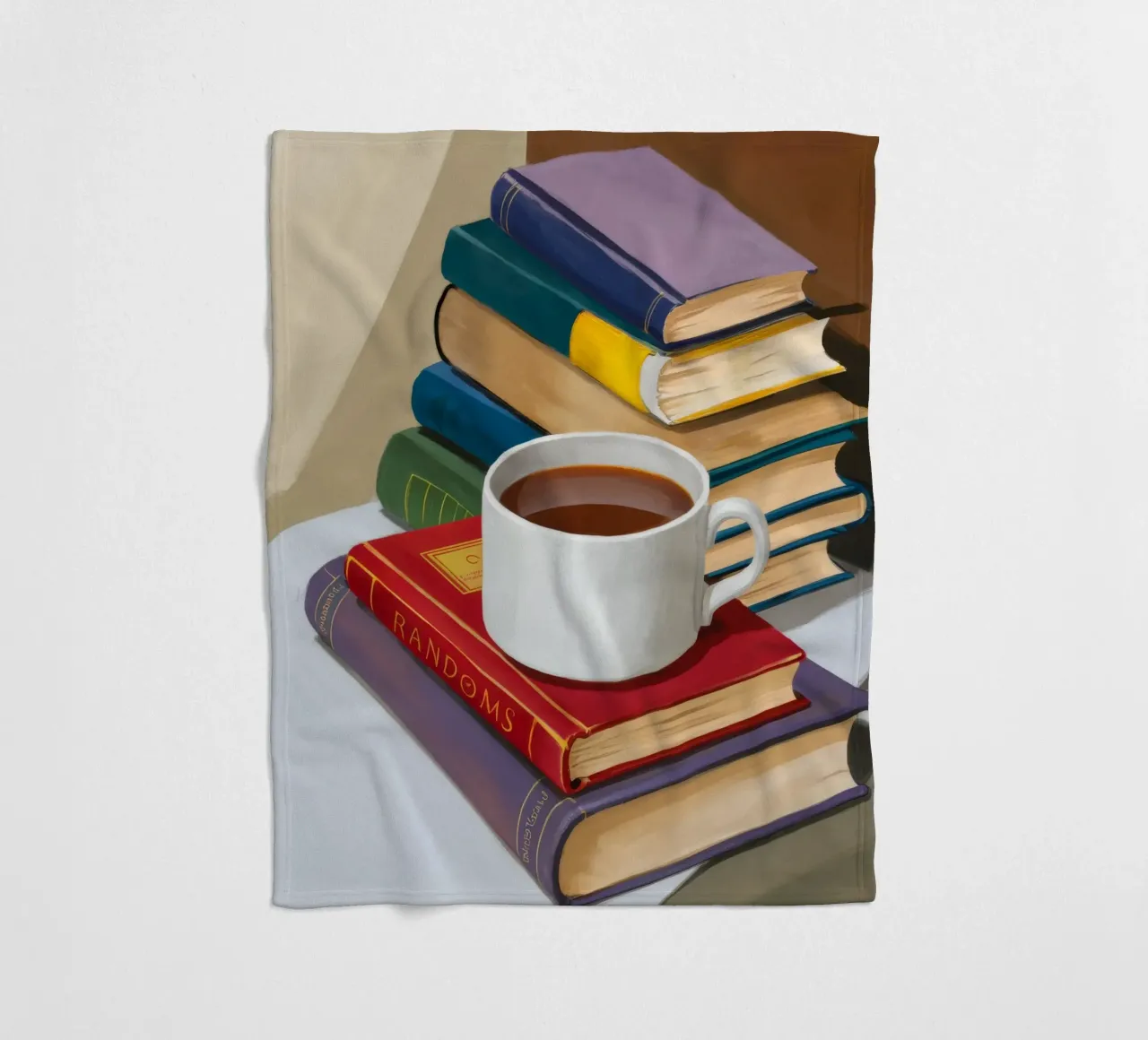 Coffee Book Stack fleece blanket by Pan Denim
