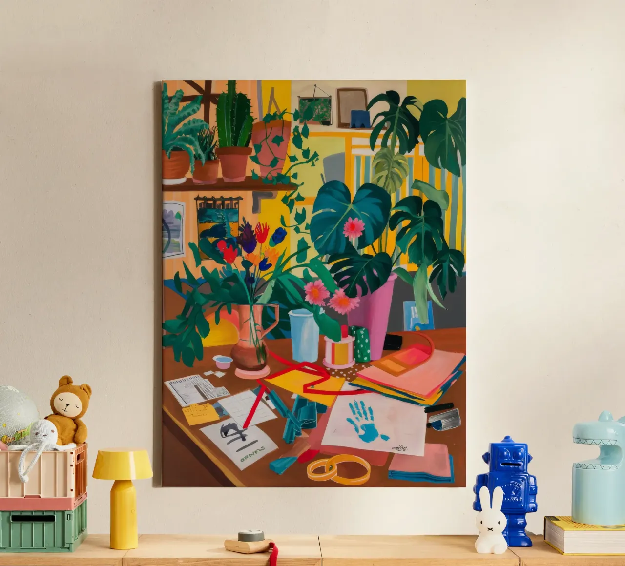 Maximalistisch Plantenrek canvas met Baklijst van Pan Denim