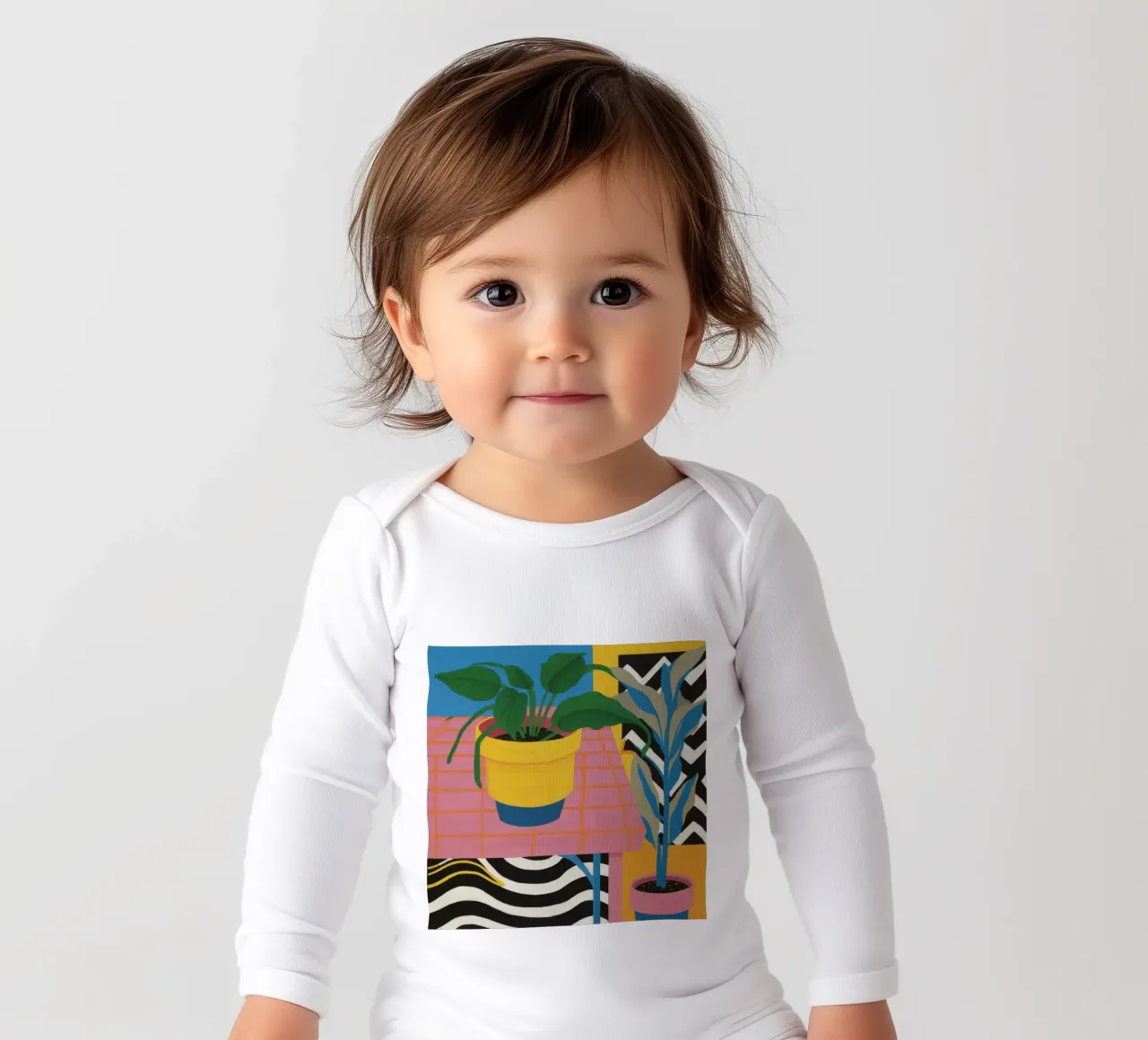 Tropic Table Geometry long-sleeve baby romper by Dawn Light