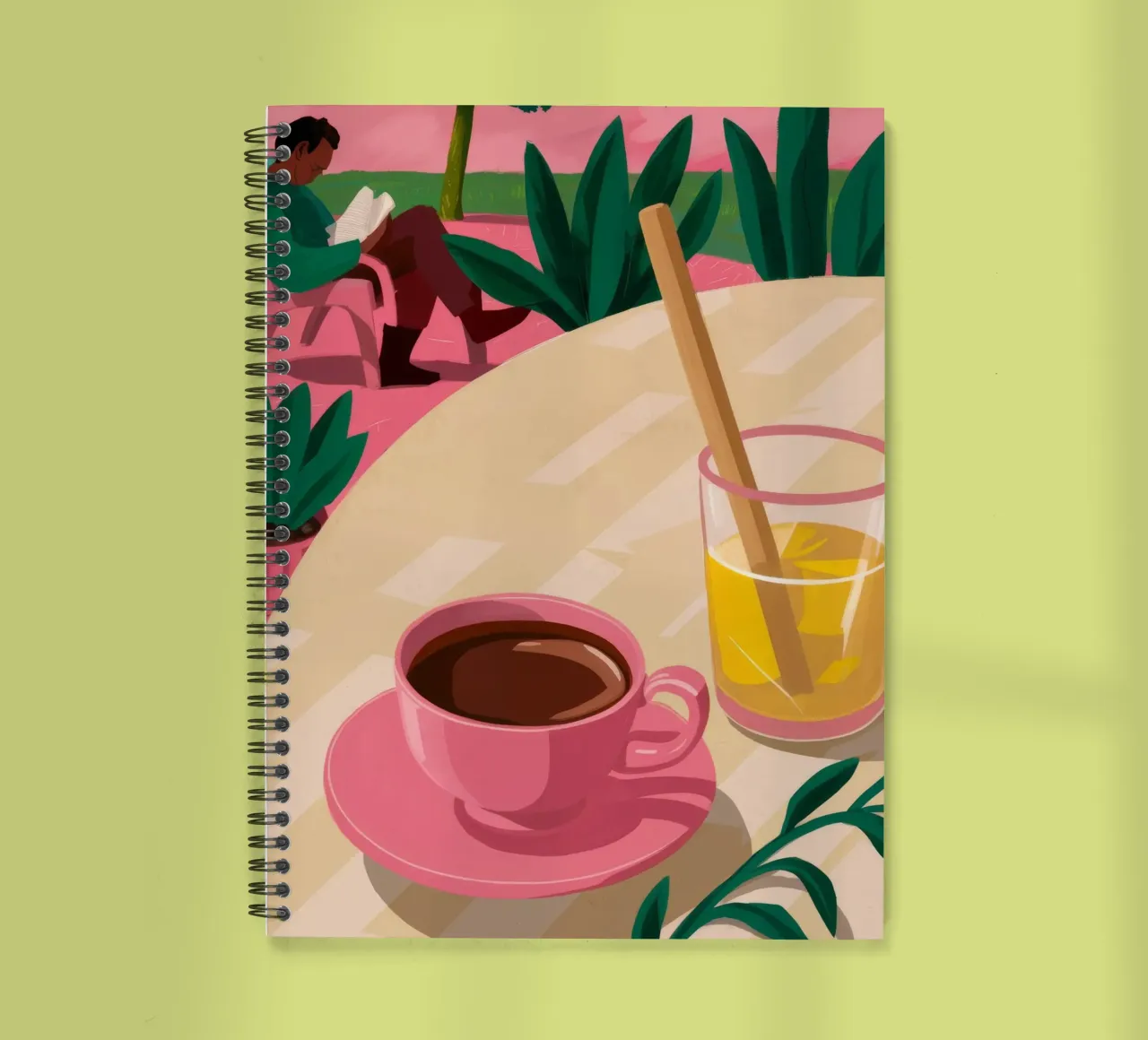 Pink Cup Garden Pause spiral notebook by Pan Denim