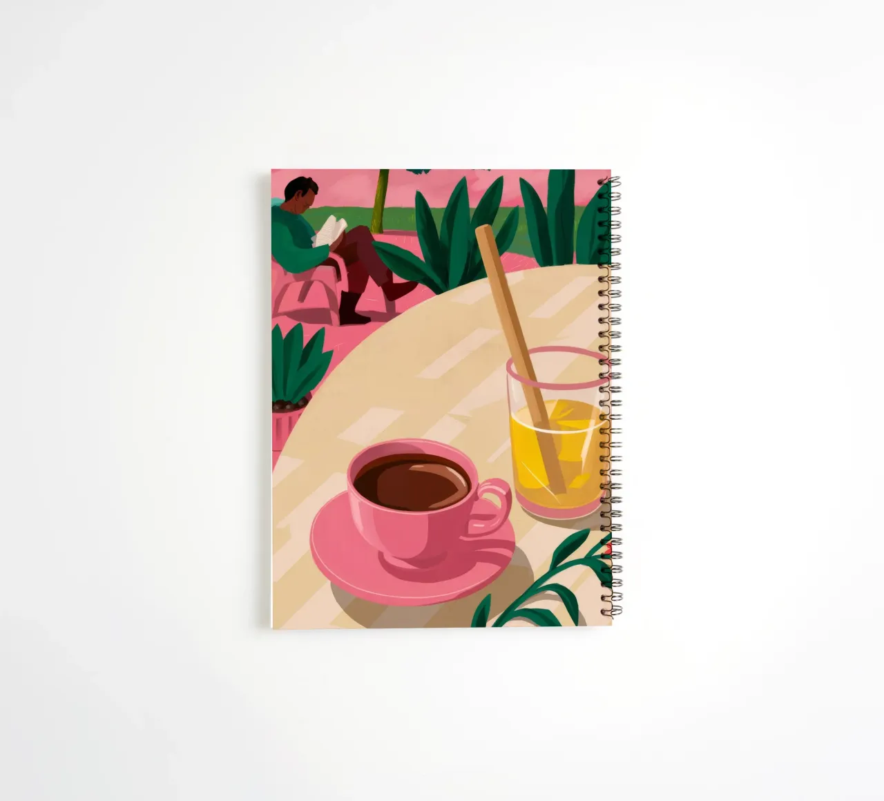 Pink Cup Garden Pause spiral notebook by Pan Denim