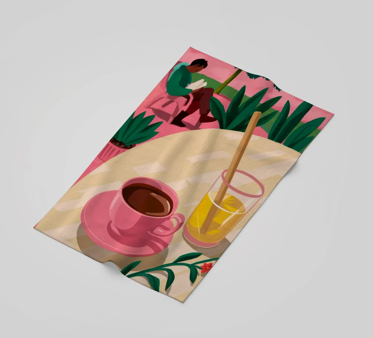 Pink Cup Garden Pause strandhanddoek van Pan Denim