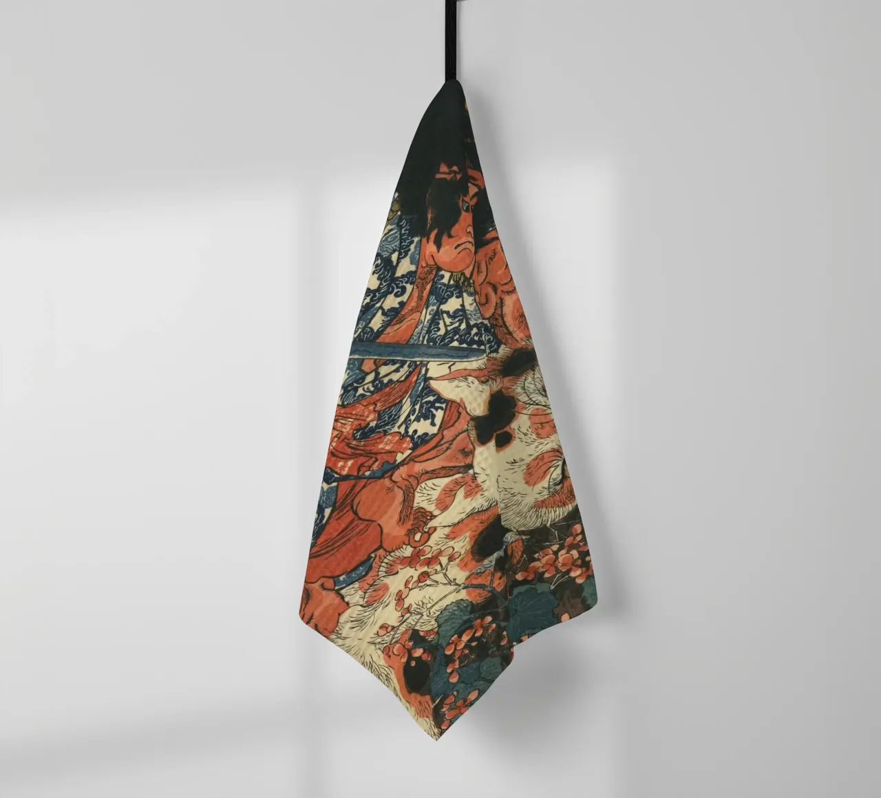 Samouraï combattant un chat géant - Gravure sur bois japonaise Ukiyo-e torchon de Masterpieces Of Japanese Art
