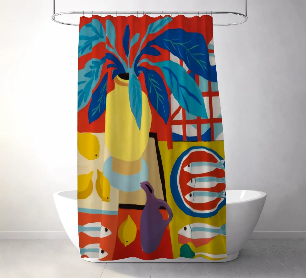 Lemon Fish Feast shower curtain by Dawn Light