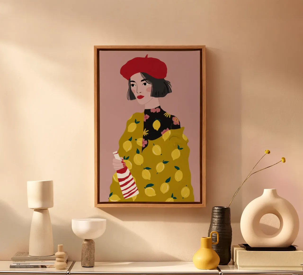 Lemon Dress Beret Leinwand mit Schattenfugenrahmen von Haven Fantasy