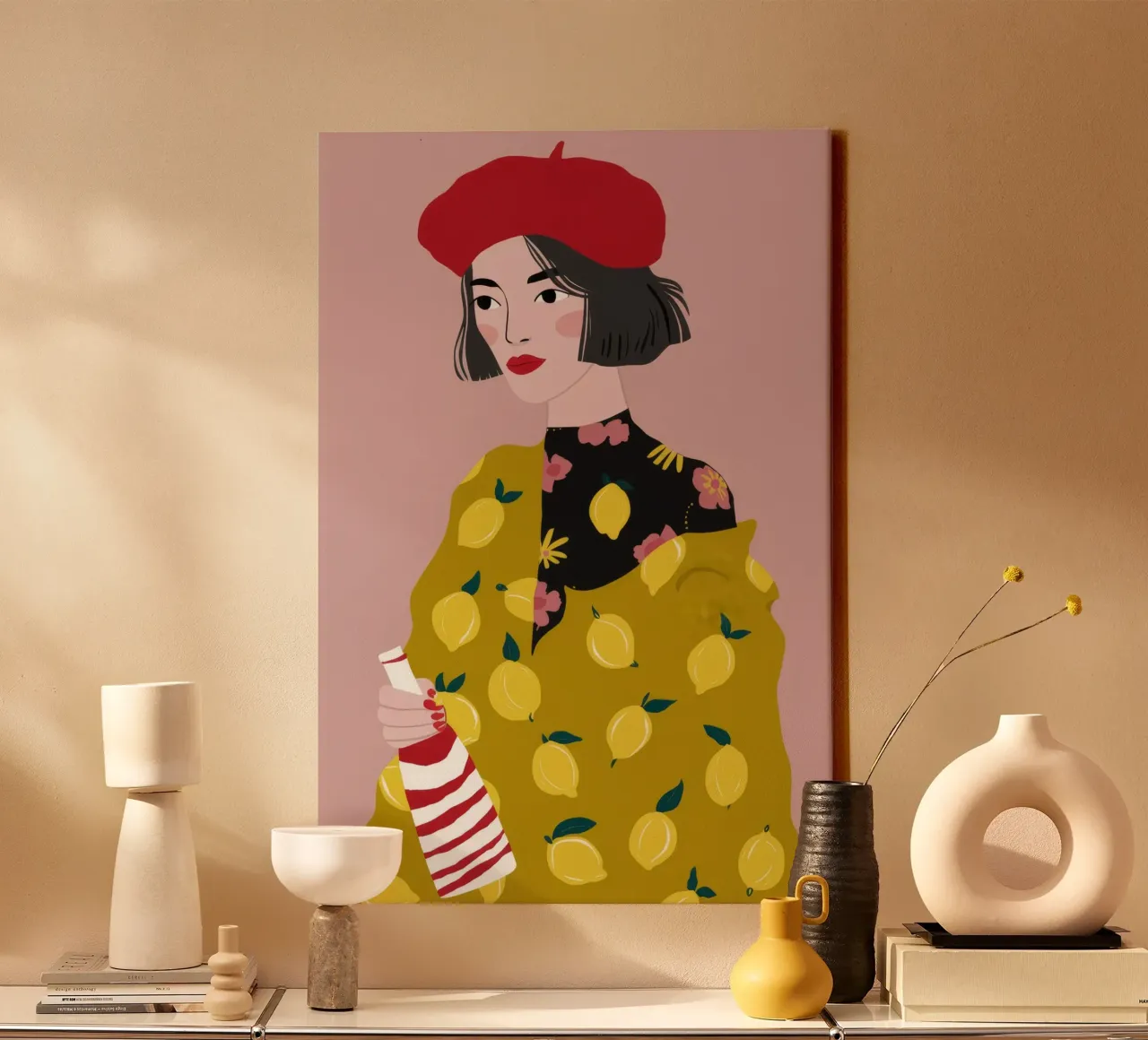 Lemon Dress Beret Leinwand mit Schattenfugenrahmen von Haven Fantasy
