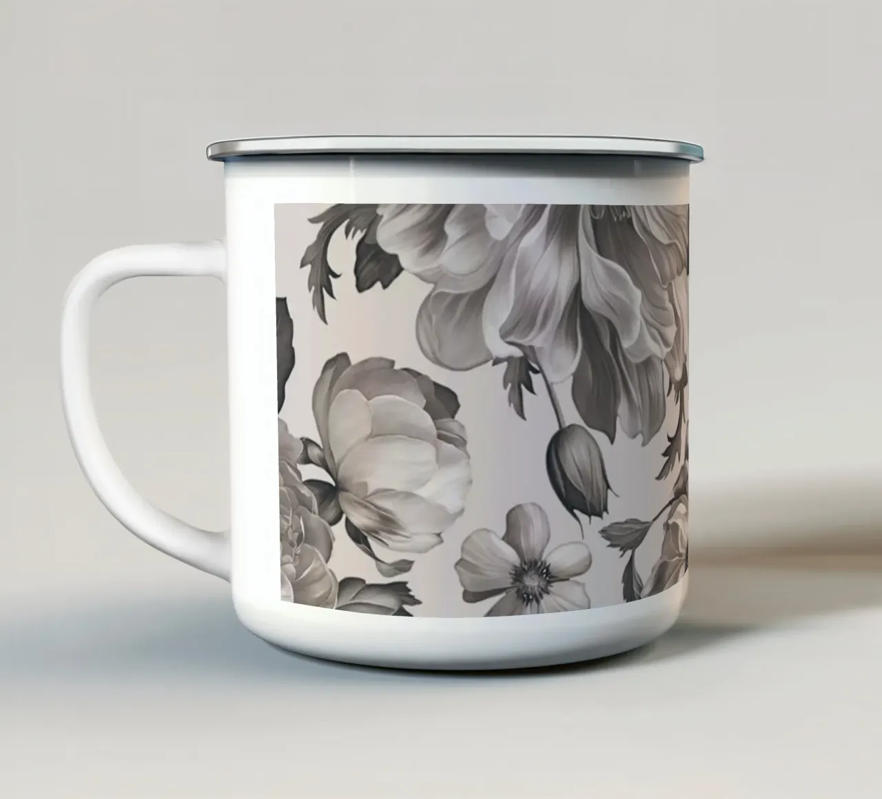 Dark Academia Opulent Baroque Flower Drama Avorio tazza in smalto da Andrea Haase Floral Passion