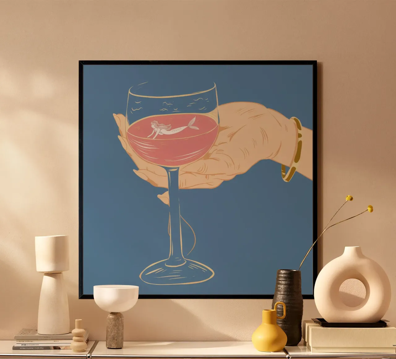 Rosa Bagliore della sera poster con telaio in legno da Haven Fantasy