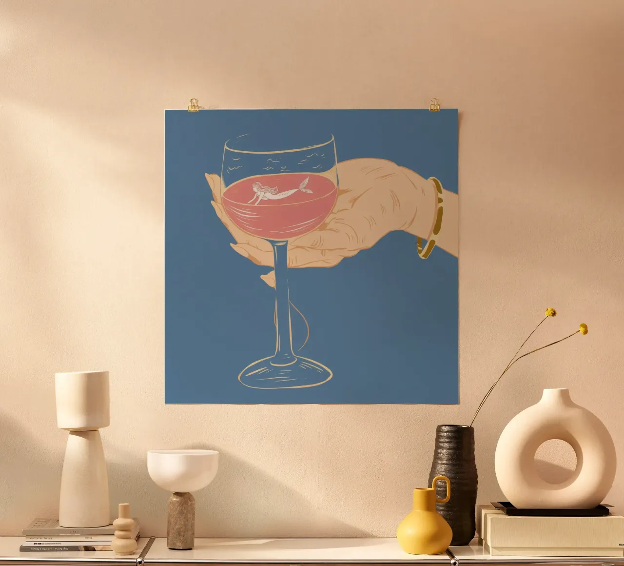 Rosa Bagliore della sera poster con telaio in legno da Haven Fantasy